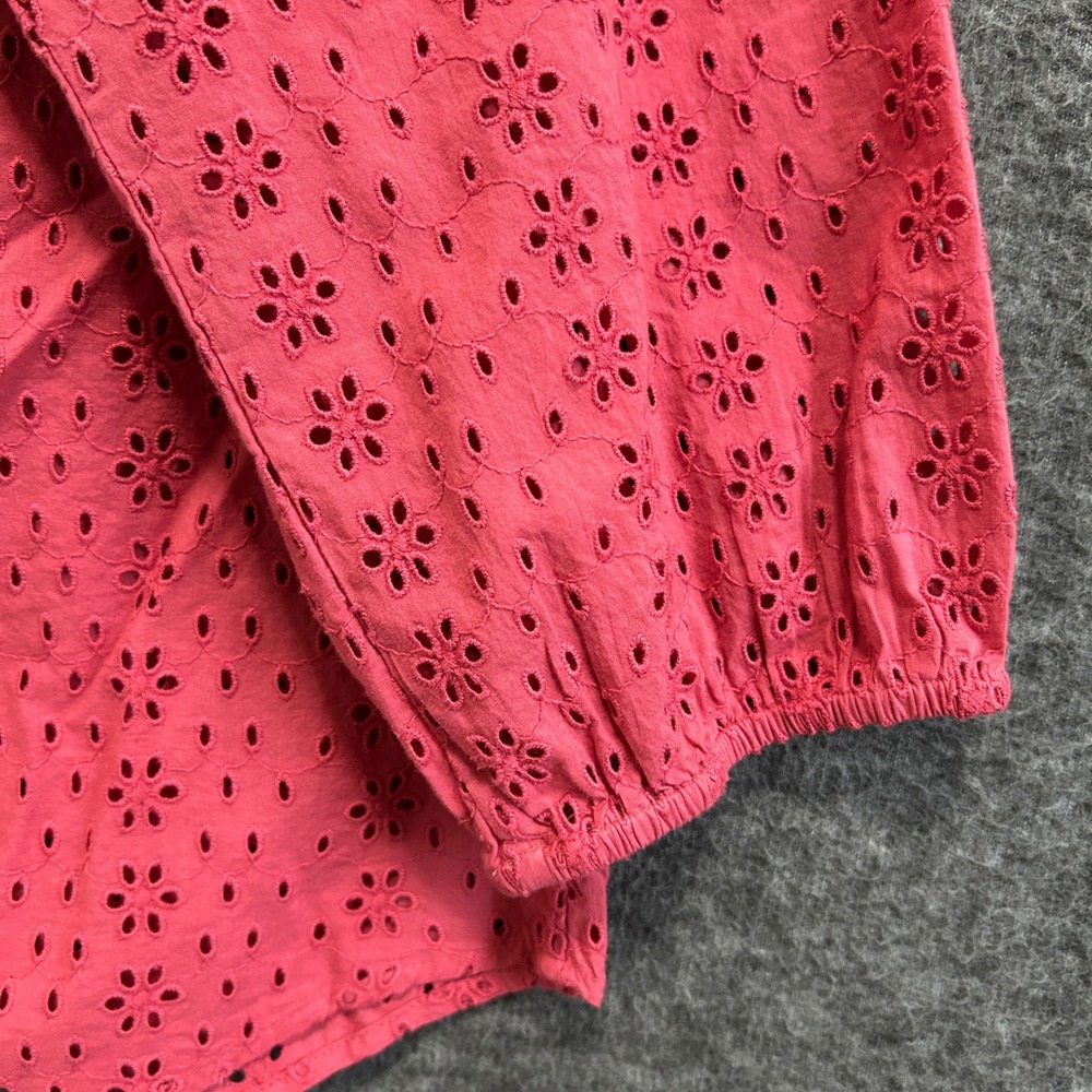 Chaps Tunic Top Women 2X Pink Eyelet Boho Peasant Cottagecore Henley Pullover - Picture 5 of 9